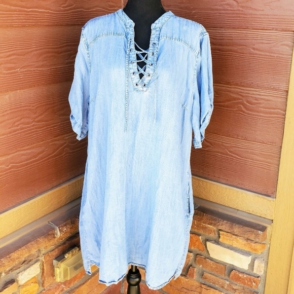 Philosophy Tencel Light Blue Wash Lace-Up Chambray Tunic Top Size XXL - Picture 1 of 9